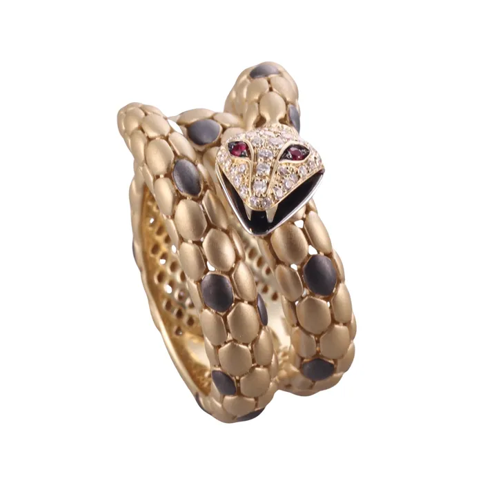 Rings Giloro Giloro Yellow Gold Diamond Ruby Snake Wrap Ring