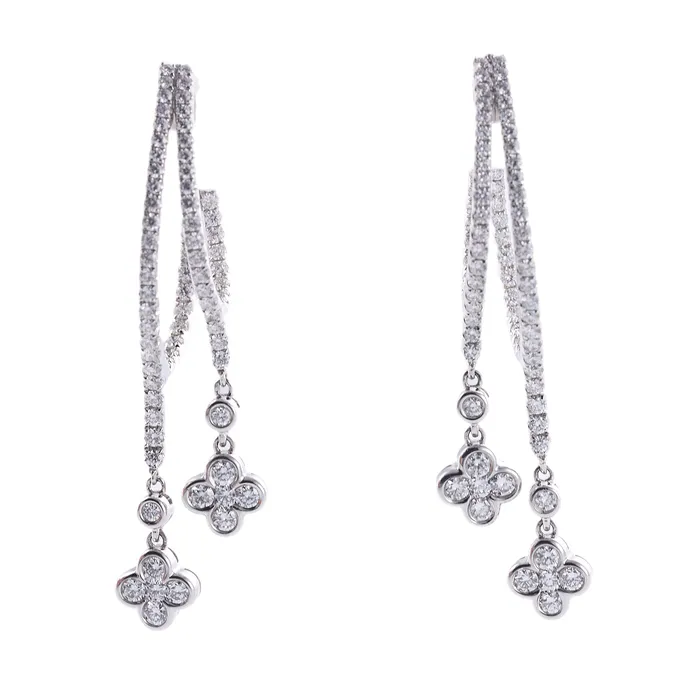 Roberto Coin Diamond Flower Drop Gold Earrings Roberto Coin Earrings