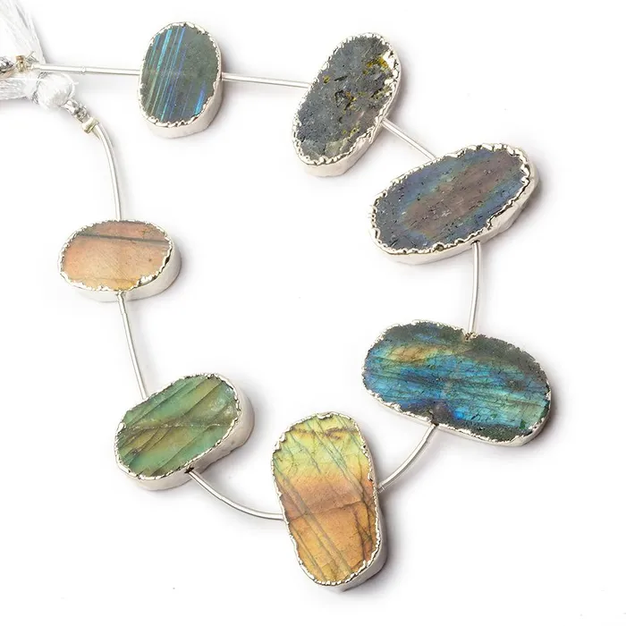 Silver Leafed Labradorite plain slice strand 7 beads 15x1125x13mm Beadsofcambaycom Rings Silver Leafed Labradorite plain slice strand 7 beads 15x1125x13mm Beadsofcambaycom Rings