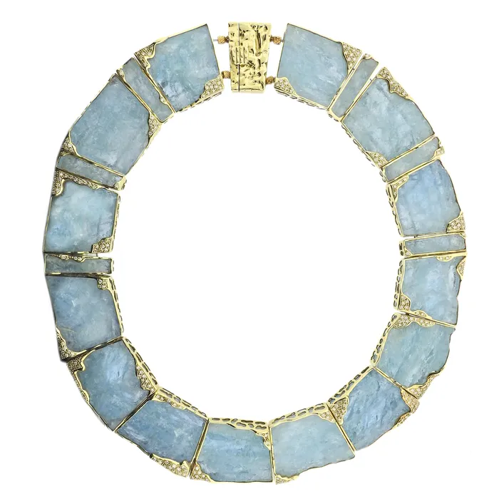 Winc Necklaces Robert Wander for Winc Natural Aquamarine Hammered Gold Diamond Necklace