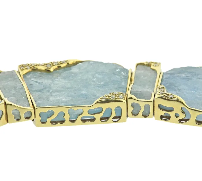 Winc Necklaces Robert Wander for Winc Natural Aquamarine Hammered Gold Diamond Necklace