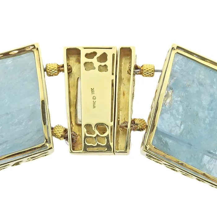 Winc Necklaces Robert Wander for Winc Natural Aquamarine Hammered Gold Diamond Necklace