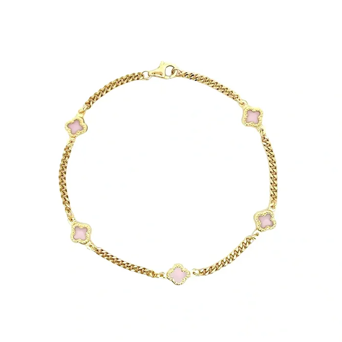 Womens gold bracelet with pink onyx and clovers Senso Gold Shine Senso Gold Bracelets Womens gold bracelet with pink onyx and clovers Senso Gold Shine Senso Gold Bracelets
