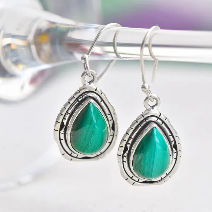 135 Green Malachite Solid Sterling Silver Dangle Earrings Jewelry YoTreasure Earrings