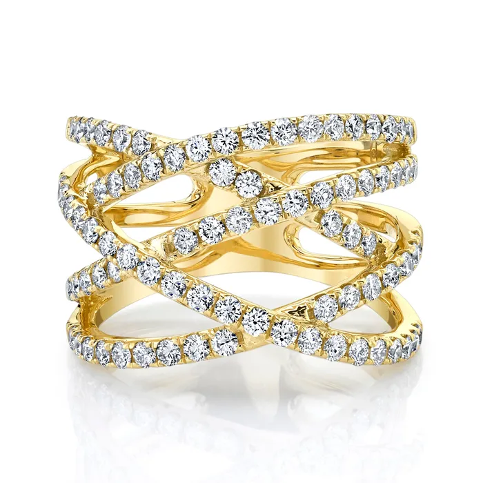 14K 122cttw VS White Diamond Criss Cross Ring TVON Rings