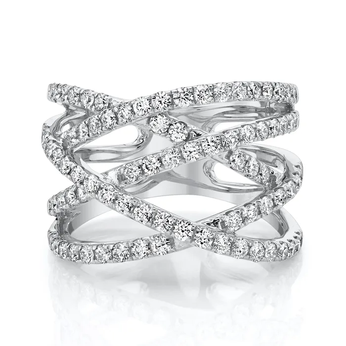 14K 122cttw VS White Diamond Criss Cross Ring TVON Rings