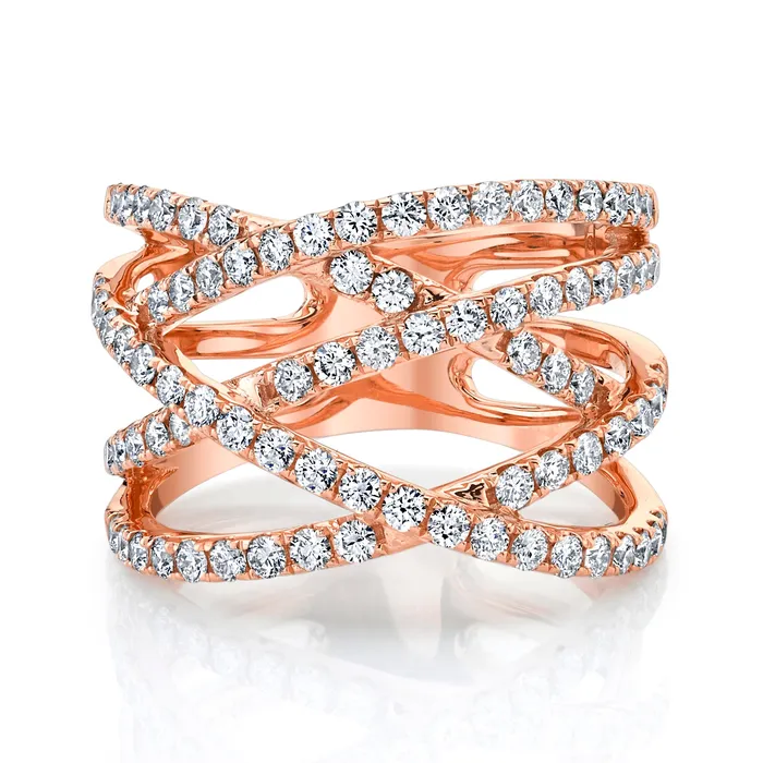 14K 122cttw VS White Diamond Criss Cross Ring TVON Rings