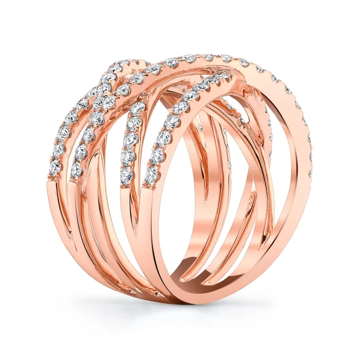 14K 122cttw VS White Diamond Criss Cross Ring TVON Rings