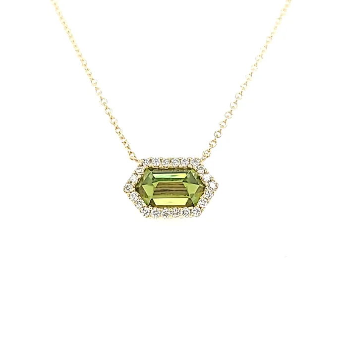 14k Yellow Gold Peridot Hexagon Necklace I7631 Bassali Necklaces