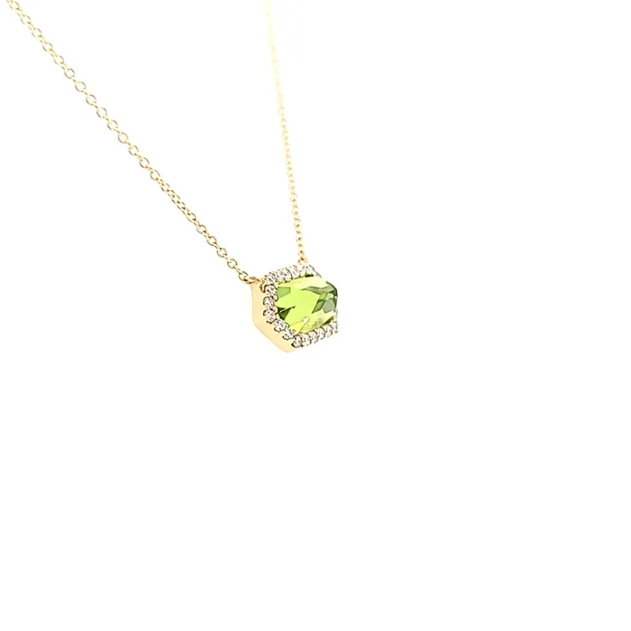 14k Yellow Gold Peridot Hexagon Necklace I7631 Bassali Necklaces