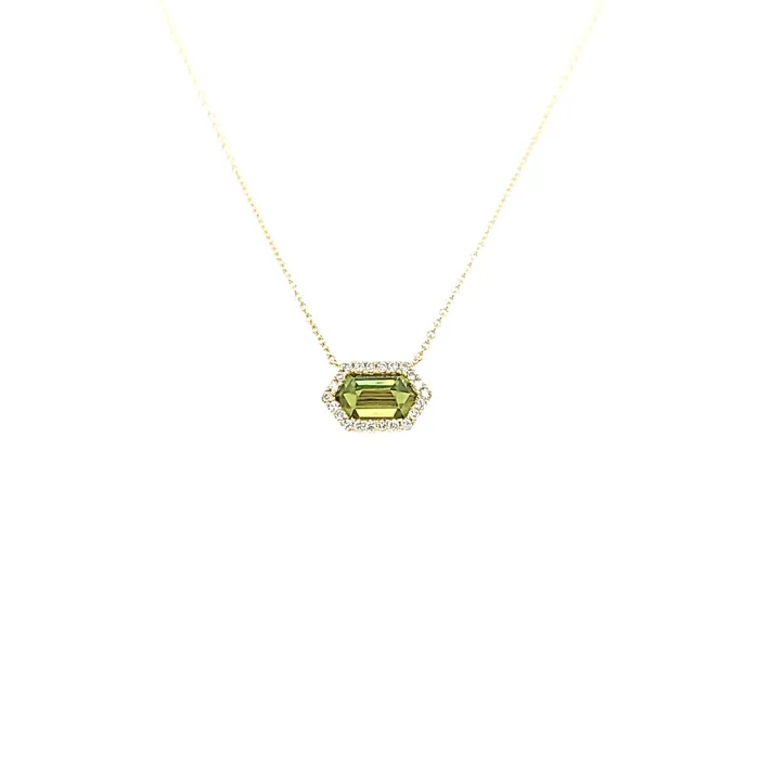 14k Yellow Gold Peridot Hexagon Necklace I7631 Bassali Necklaces