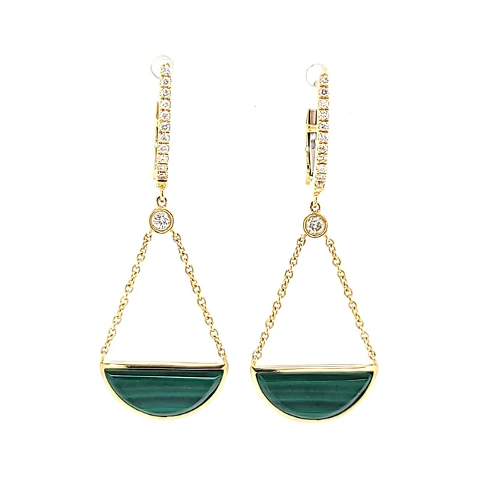 18k Yellow Gold Malachite Dangle Earrings I7694 Doves Earrings