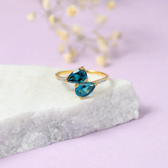 246 Ct London Blue Topaz 10kt Yellow Gold Engagement Ring Jewelry YoTreasure Rings