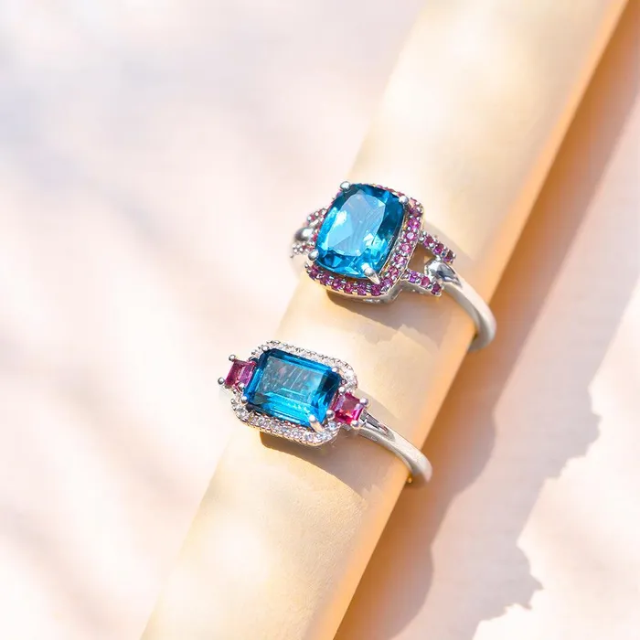 271 Ct London Blue Topaz Rhodolite Solid 925 Sterling Silver Ring Jewelry YoTreasure Rings
