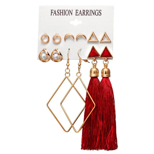 6 to 15 Tassel Earring Long Drop Earring and Stud Earring Sets for Women and Girls SWEET T 52 Earrings