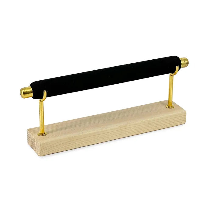 8 12 x 3 Collapsible Black Velvet Ring Holder with Pine Wood Base and Gold Accents JPIDisplay Rings