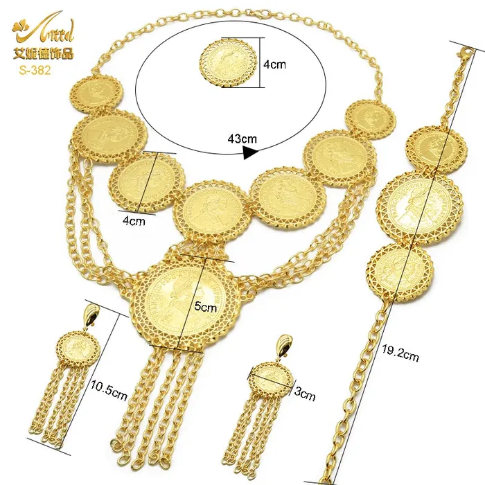 African Coin Necklace Jewelry Set For Women Girls Dubai Nigerian Fashion Choker Necklace Bracelet Earrings Ring Sweet T 52 Necklaces
