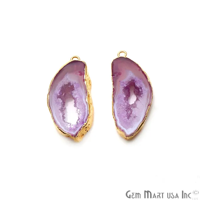 Agate Slice 14x33mm Organic Gold Electroplated Gemstone Earring Connector 1 Pair GemMartUSA Earrings