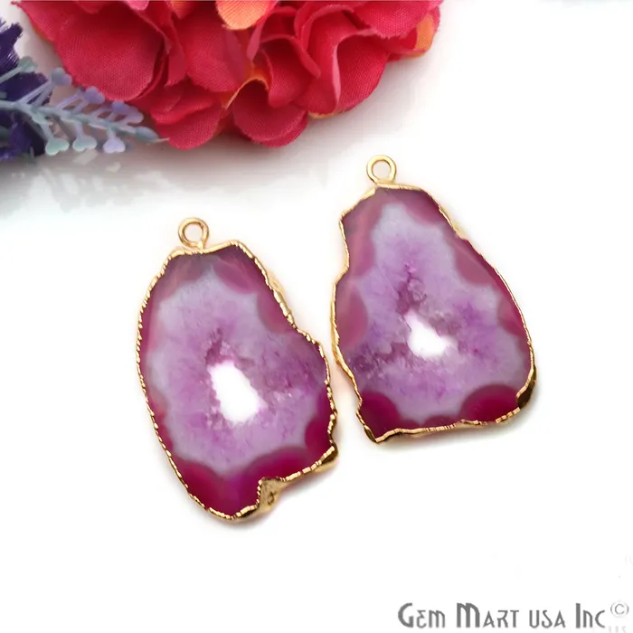 Agate Slice 23x36mm Gold Electroplated Gemstone Earring Connector 1 Pair GemmartUSA Earrings Agate Slice 23x36mm Gold Electroplated Gemstone Earring Connector 1 Pair GemmartUSA Earrings