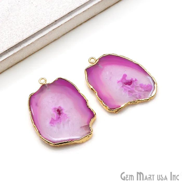 Agate Slice 40x29mm Organic Gold Electroplated Gemstone Earring Connector 1 Pair GemmartUSA Earrings Agate Slice 40x29mm Organic Gold Electroplated Gemstone Earring Connector 1 Pair GemmartUSA Earrings