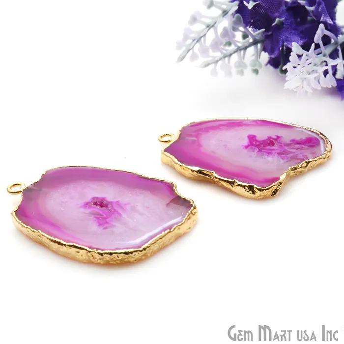 Agate Slice 40x29mm Organic Gold Electroplated Gemstone Earring Connector 1 Pair GemmartUSA Earrings Agate Slice 40x29mm Organic Gold Electroplated Gemstone Earring Connector 1 Pair GemmartUSA Earrings