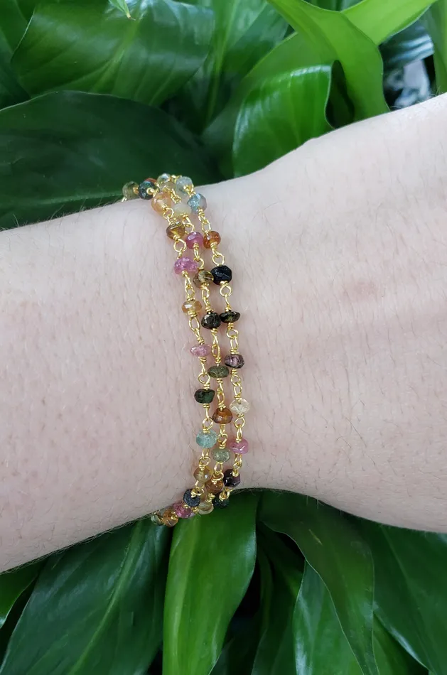 AVF Bracelets AVF Gold Filled Grandidierite Pink Sapphire Green Quartz Tourmaline Pearl Triple Strand Bracelet SI3660 SI3650 AVF Bracelets AVF Gold Filled Grandidierite Pink Sapphire Green Quartz Tourmaline Pearl Triple Strand Bracelet SI3660 SI3650