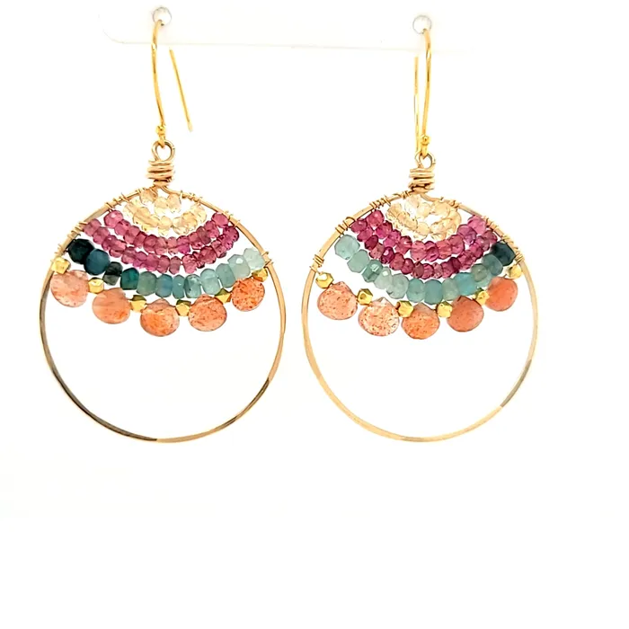 AVF Earrings AVF Gold Sunstone Grandidierite Citrine Tourmaline Front Facing Hoop Earrings SI3766 AVF Earrings AVF Gold Sunstone Grandidierite Citrine Tourmaline Front Facing Hoop Earrings SI3766