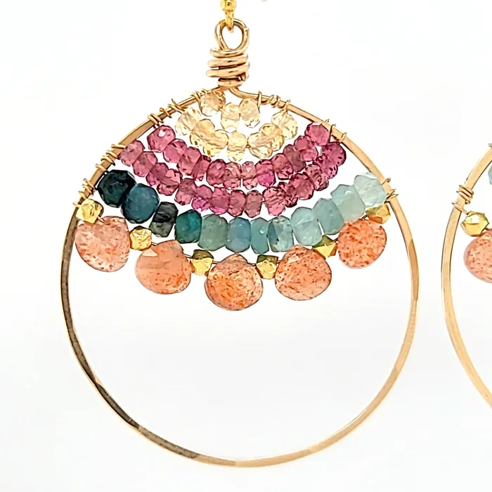 AVF Earrings AVF Gold Sunstone Grandidierite Citrine Tourmaline Front Facing Hoop Earrings SI3766 AVF Earrings AVF Gold Sunstone Grandidierite Citrine Tourmaline Front Facing Hoop Earrings SI3766