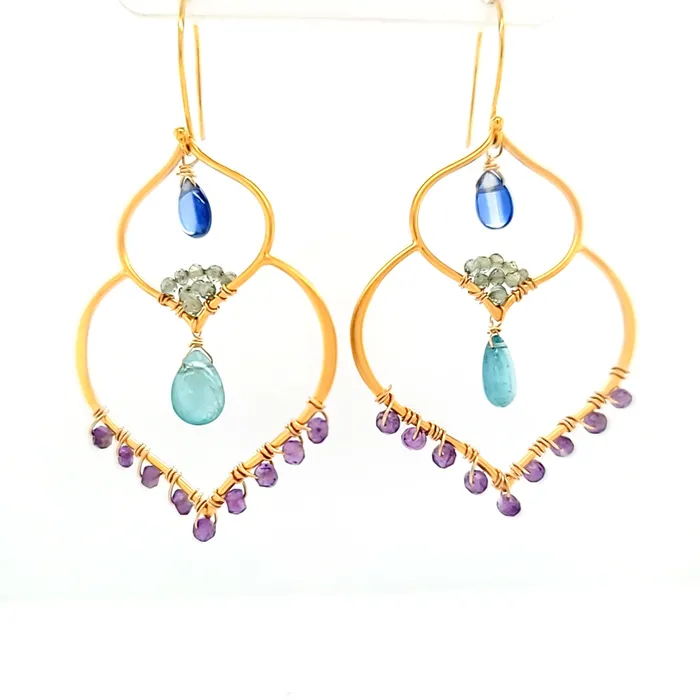 AVF Gold Moroccan Inspired Amethyst Apatite Kyanite Grandidierite Large Dangle Earrings SI3765 AVF Earrings AVF Gold Moroccan Inspired Amethyst Apatite Kyanite Grandidierite Large Dangle Earrings SI3765 AVF Earrings