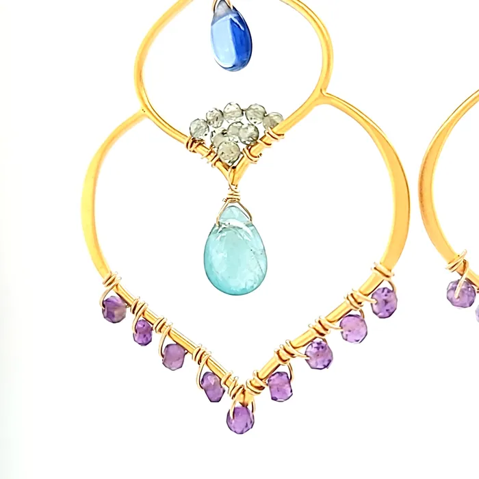 AVF Gold Moroccan Inspired Amethyst Apatite Kyanite Grandidierite Large Dangle Earrings SI3765 AVF Earrings