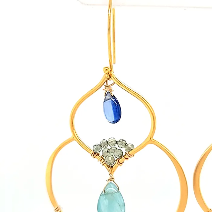 AVF Gold Moroccan Inspired Amethyst Apatite Kyanite Grandidierite Large Dangle Earrings SI3765 AVF Earrings