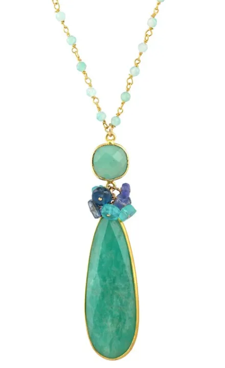 AVF Necklaces AVF Gold Bezel Long Pear Shaped Amazonite Kyanite Tanzanite Apatite Necklace SI6795 AVF Necklaces AVF Gold Bezel Long Pear Shaped Amazonite Kyanite Tanzanite Apatite Necklace SI6795