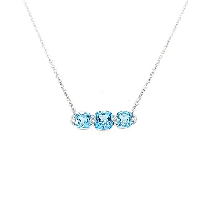 Bassali Necklaces 14k White Gold 3Stone Blue Topaz Diamond Necklace I6550