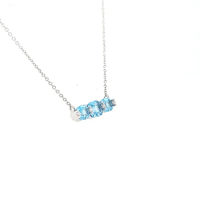 Bassali Necklaces 14k White Gold 3Stone Blue Topaz Diamond Necklace I6550 Bassali Necklaces 14k White Gold 3Stone Blue Topaz Diamond Necklace I6550