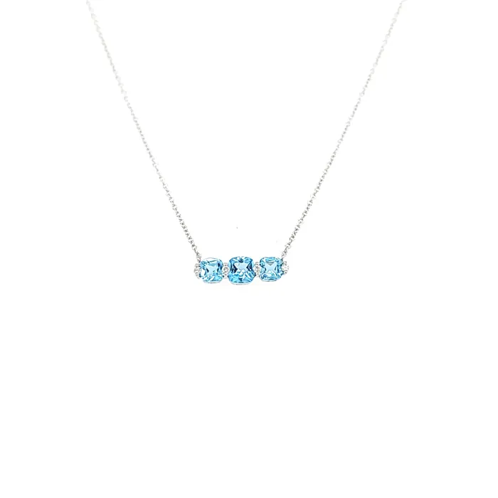 Bassali Necklaces 14k White Gold 3Stone Blue Topaz Diamond Necklace I6550 Bassali Necklaces 14k White Gold 3Stone Blue Topaz Diamond Necklace I6550