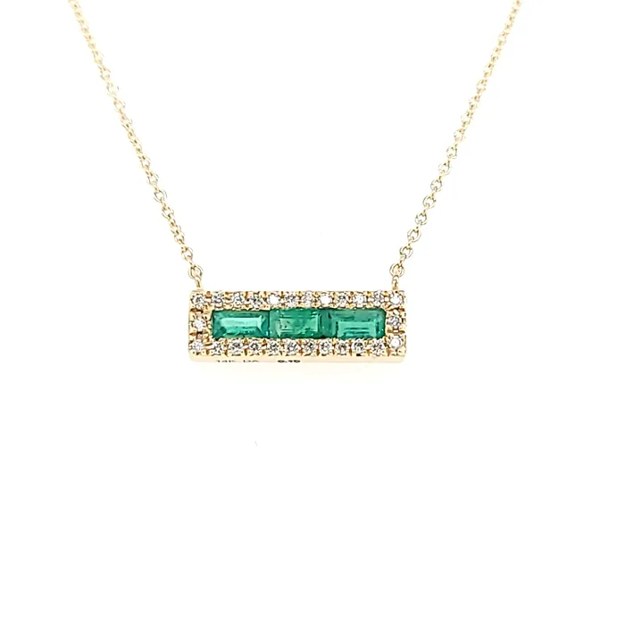 Bassali Necklaces 14k Yellow Gold Emerald Diamond Bar Necklace I7635