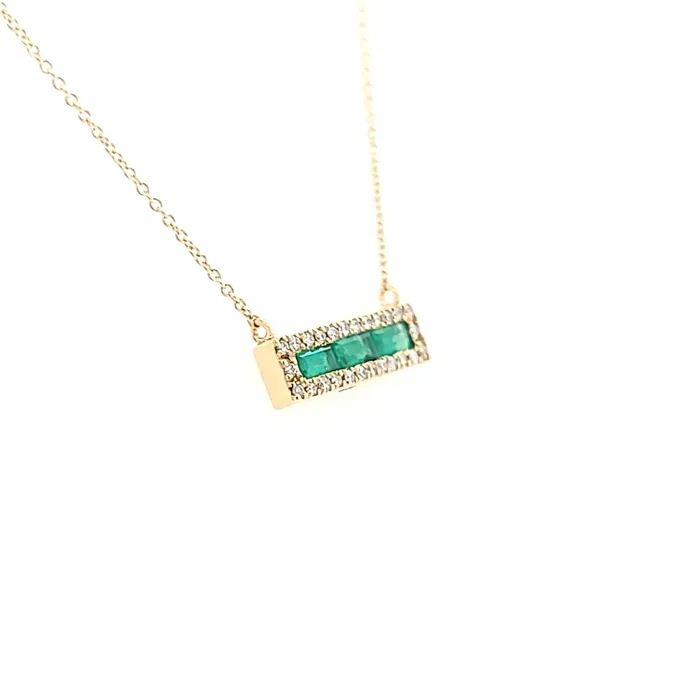 Bassali Necklaces 14k Yellow Gold Emerald Diamond Bar Necklace I7635