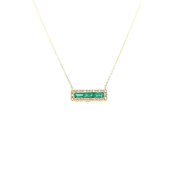 Bassali Necklaces 14k Yellow Gold Emerald Diamond Bar Necklace I7635