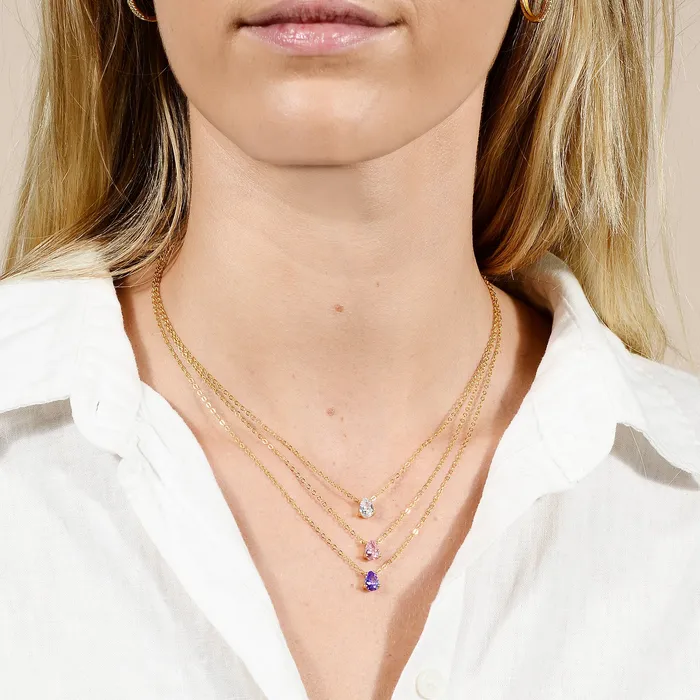Birthstone Pear Shaped Necklace April Camile Stone Necklaces