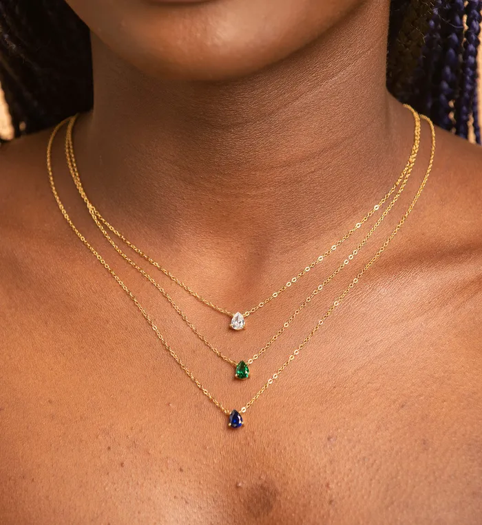 Birthstone Pear Shaped Necklace April Camile Stone Necklaces