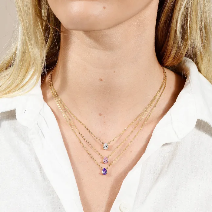 Birthstone Pear Shaped Necklace April Camile Stone Necklaces