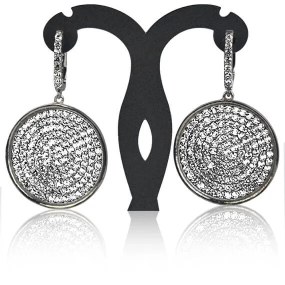 Black Plated Studded With Micro Pave White Topaz 52x31mm Dangle Earring GemMartUSA Earrings Black Plated Studded With Micro Pave White Topaz 52x31mm Dangle Earring GemMartUSA Earrings