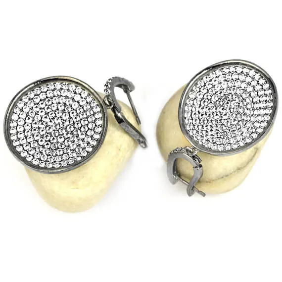 Black Plated Studded With Micro Pave White Topaz 52x31mm Dangle Earring GemMartUSA Earrings