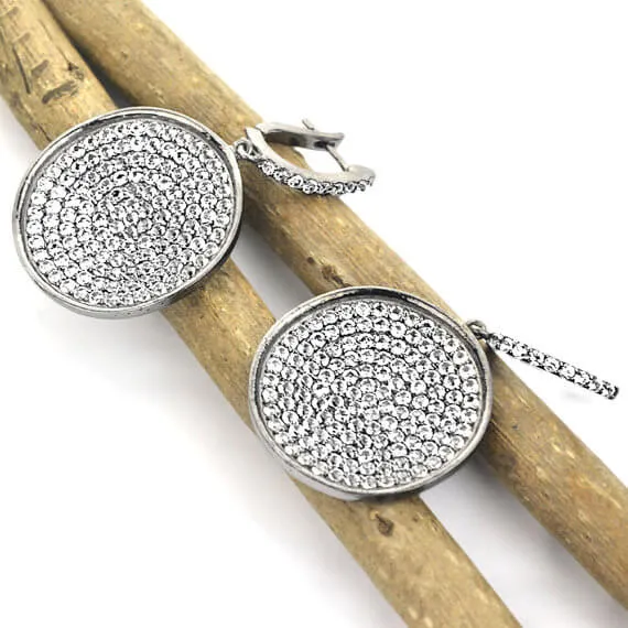 Black Plated Studded With Micro Pave White Topaz 52x31mm Dangle Earring GemMartUSA Earrings