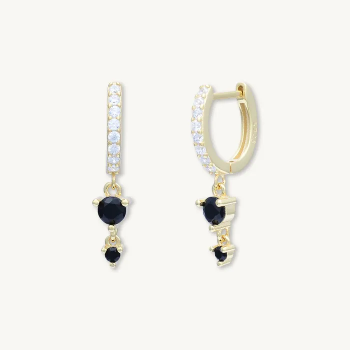 Black Sapphire Double Dangling Huggie Earrings Camile Stone Earrings