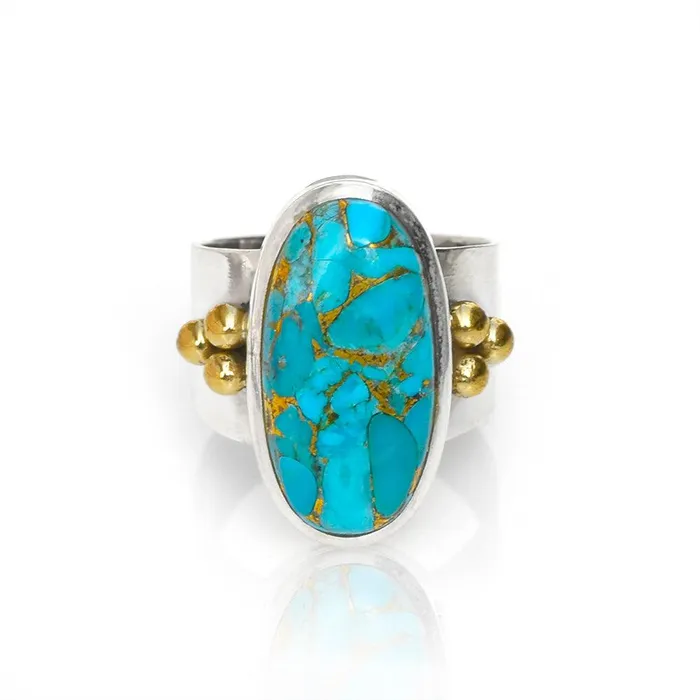 Blue Copper Turquoise Solid 925 Sterling Silver Brass Ring Genuine Gemstone Jewelry YoTreasure Rings Blue Copper Turquoise Solid 925 Sterling Silver Brass Ring Genuine Gemstone Jewelry YoTreasure Rings