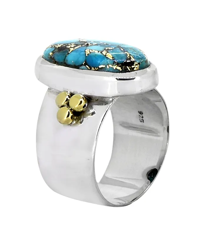 Blue Copper Turquoise Solid 925 Sterling Silver Brass Ring Genuine Gemstone Jewelry YoTreasure Rings Blue Copper Turquoise Solid 925 Sterling Silver Brass Ring Genuine Gemstone Jewelry YoTreasure Rings