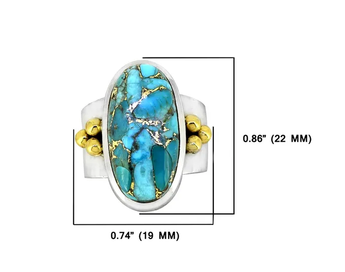 Blue Copper Turquoise Solid 925 Sterling Silver Brass Ring Genuine Gemstone Jewelry YoTreasure Rings Blue Copper Turquoise Solid 925 Sterling Silver Brass Ring Genuine Gemstone Jewelry YoTreasure Rings