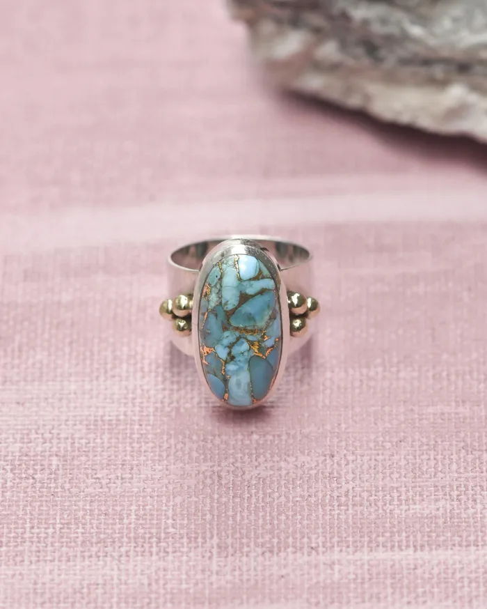 Blue Copper Turquoise Solid 925 Sterling Silver Brass Ring Genuine Gemstone Jewelry YoTreasure Rings Blue Copper Turquoise Solid 925 Sterling Silver Brass Ring Genuine Gemstone Jewelry YoTreasure Rings