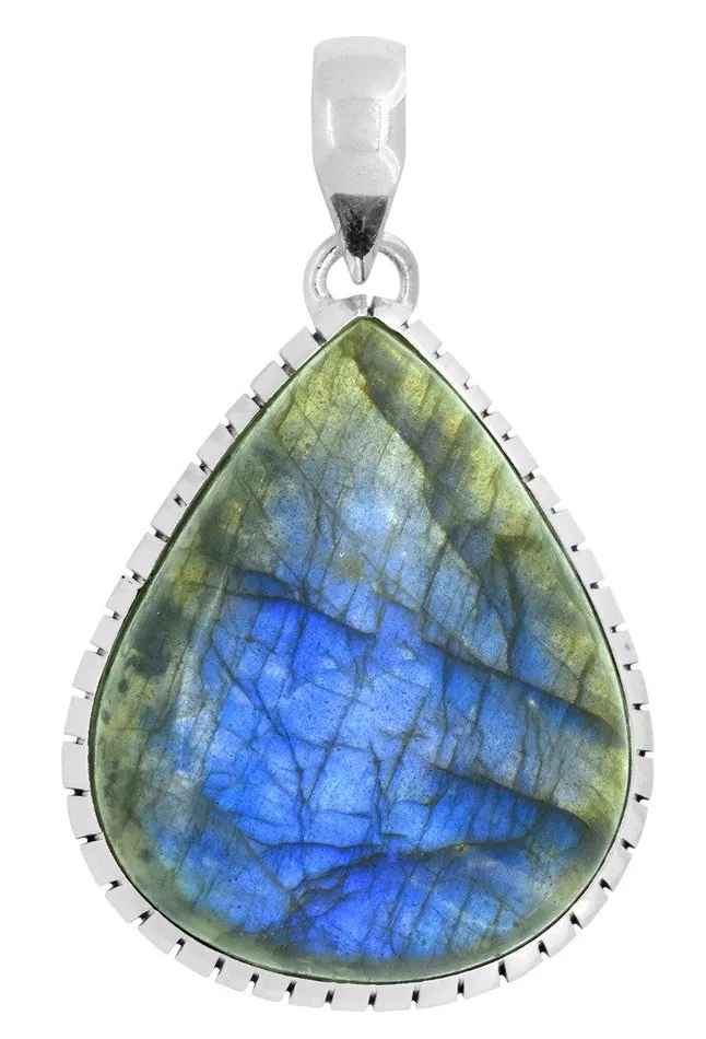 Blue Fire Labradorite Gemstone Pendant Fashion Women Sterling Silver Chain Necklace Jewelry 18 YoTreasure Necklaces